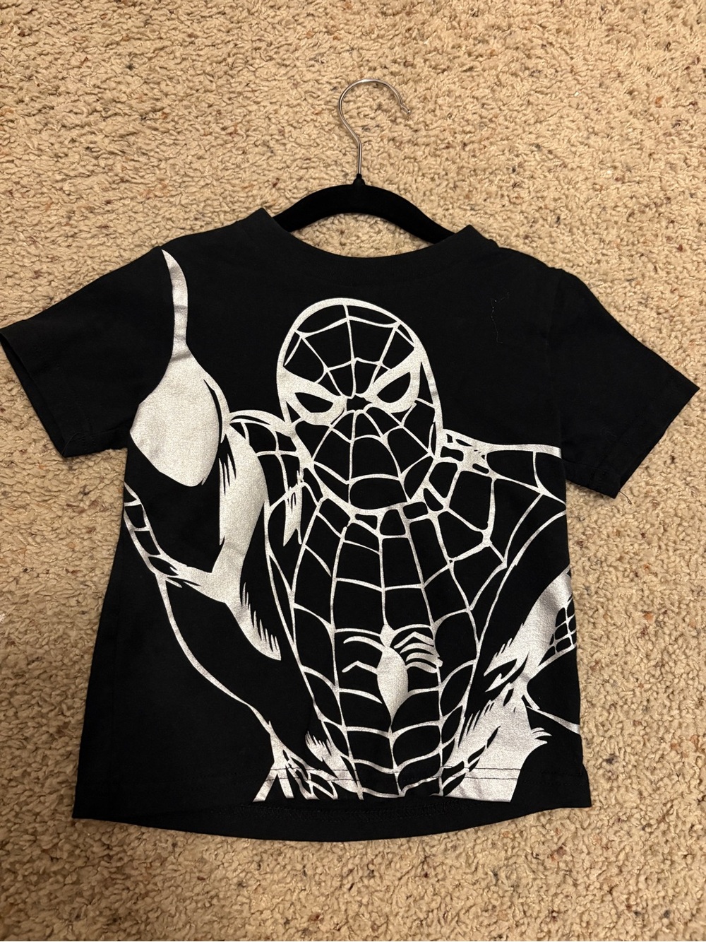 Marvel Black Tee with Silver Spider-Man Graphic